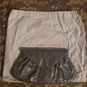 Lauren Merkin Embossed Metallic Silver Animal Print Clutch